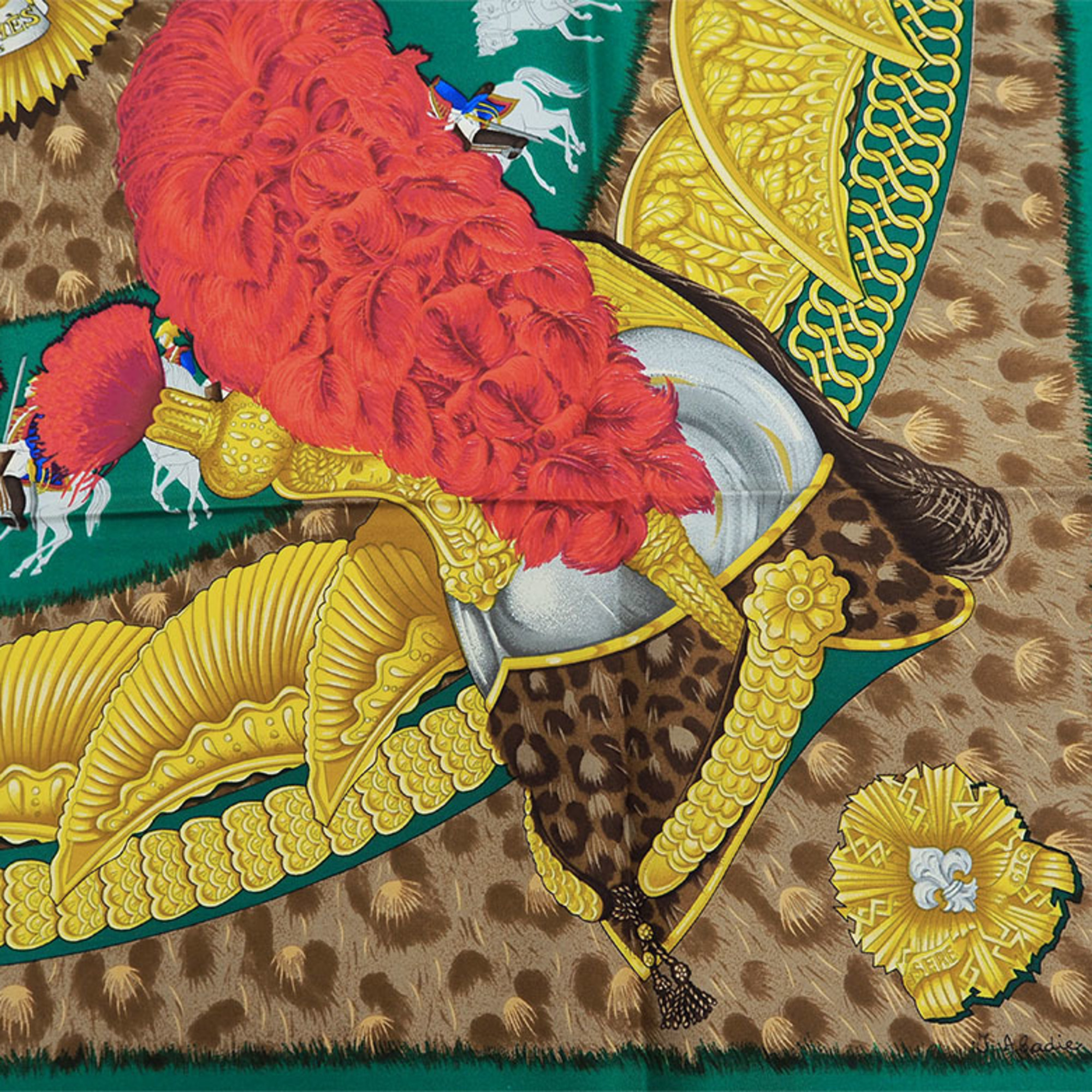 Foulard Hermès Carré 90 points de vente en soie verte authentique